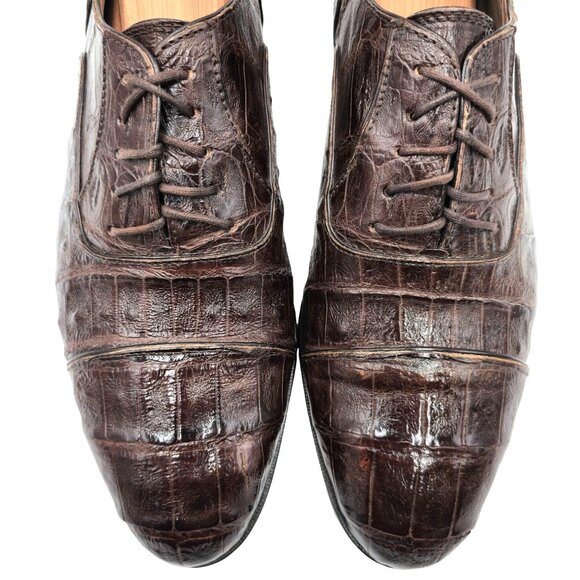 Vintage Crocodile Bruno Magli Italy Mens 13M Brown Dress Shoes Luxury Oxfords - Picture 2 of 13